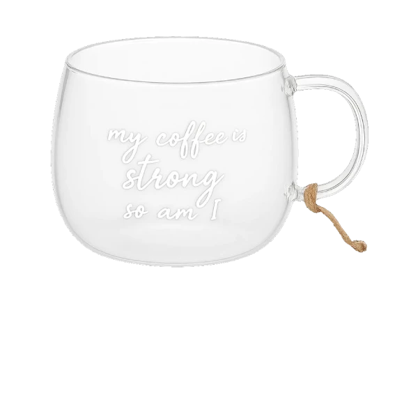 لیوان پیرکس خمره ای مدل My Coffee Is Strong